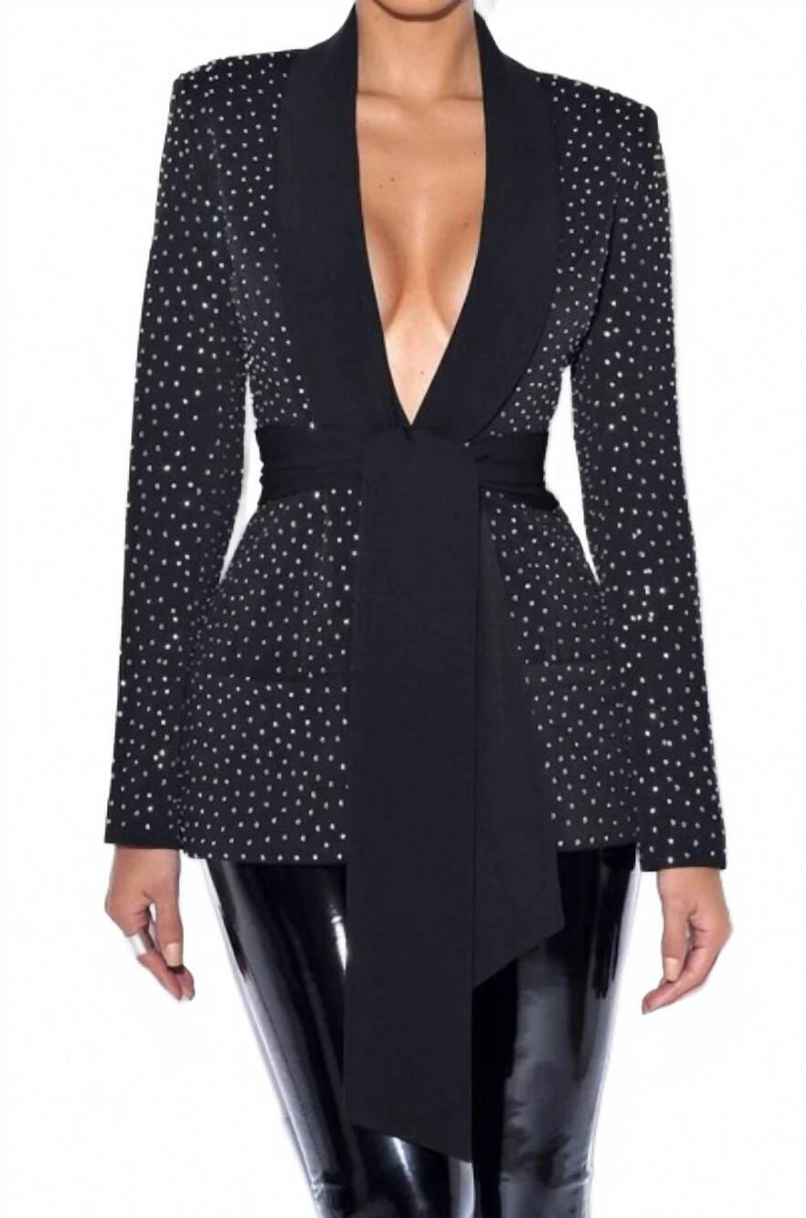 NEW MISS CIRCLE crystal embellished blazer jacket in black